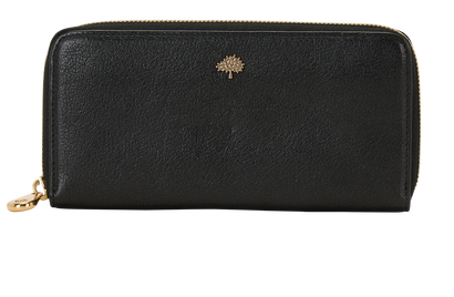 Mulberry Tree Logo Zip Around Continental Wallet, &pound;120, Accessories, Black, Leather, Front view